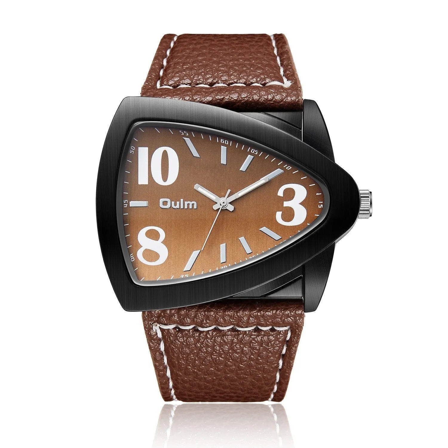 Men's casual triangle belt quartz watch with slim 9mm profile in brown, black, blue colour options