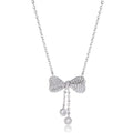 S925 sterling silver bow pendant necklace with O-ring chain on grey background