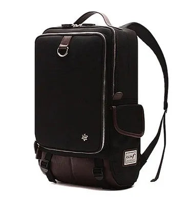Korean style Oxford cloth men's backpack in seven colour options showing 30cm width by 16cm depth by 46cm height dimensions