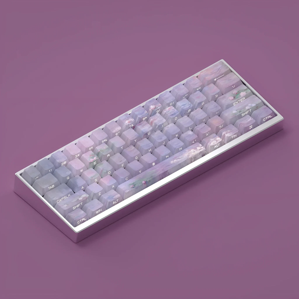 Wenshao Sleeping Lotus PBT keycap set with side-carved transparent characters for mechanical keyboards