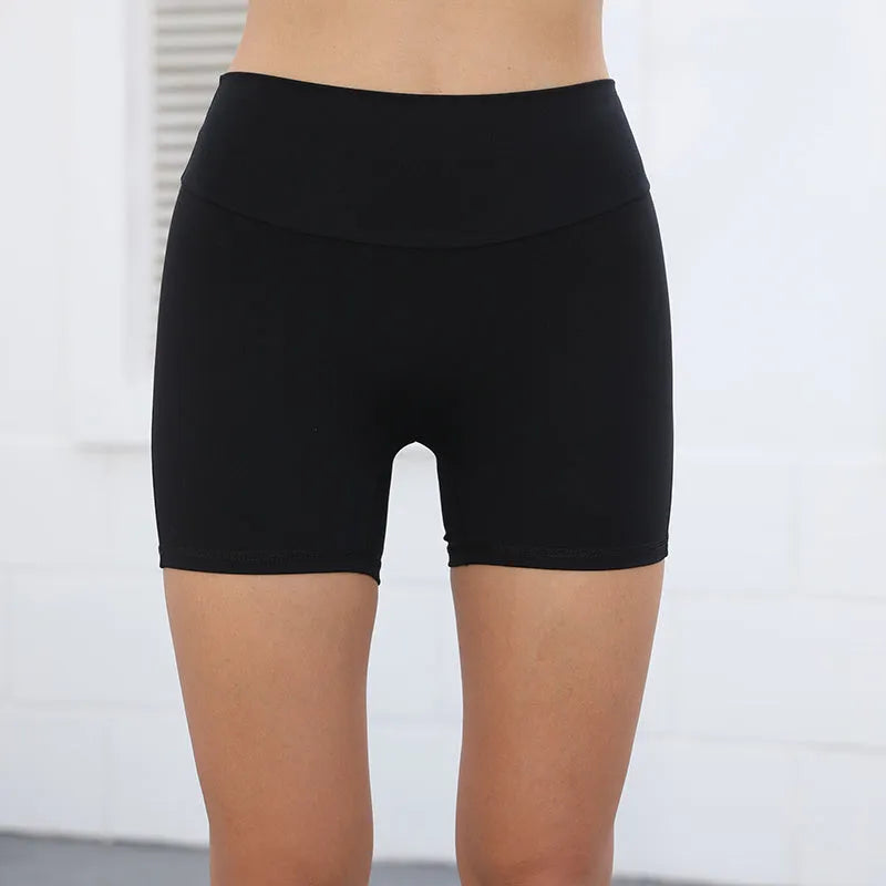 Women's high waist quick-dry nylon sports shorts with pockets in avocado green colour