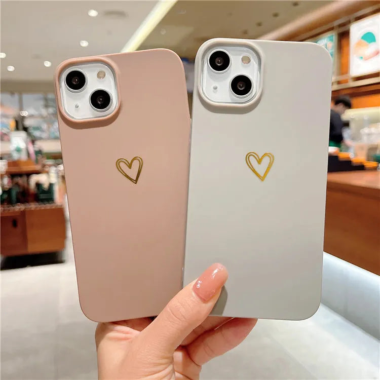 Brown silicone iPhone case showing hot stamping love design detail on back