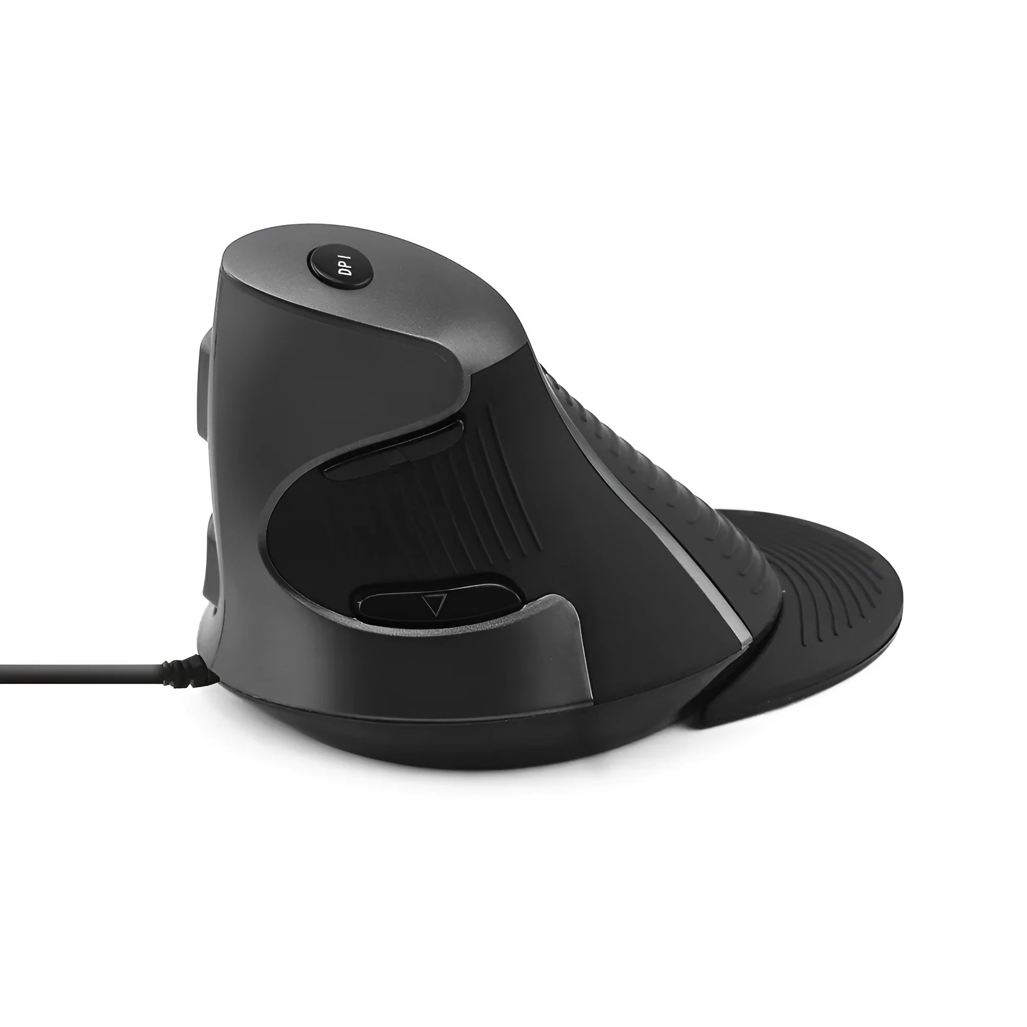 Ergonomic vertical wired optical mouse in black and white options for desktop computers