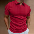 Men's striped V-neck summer polo shirt in cotton blend fabric with short sleeves