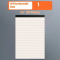 A5, B5 and A4 writing pads with blank, grid and lined page rulings.