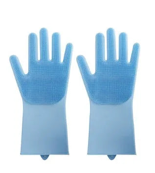 Silicone cleaning gloves with textured scrubbing surface in assorted colours