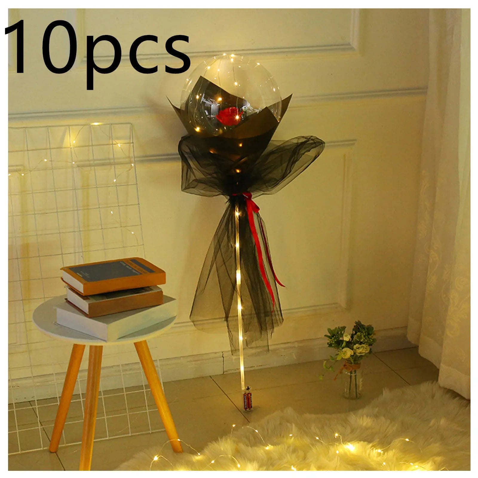 Transparent LED luminous DIY balloon rose bouquet with integrated lights for decoration.