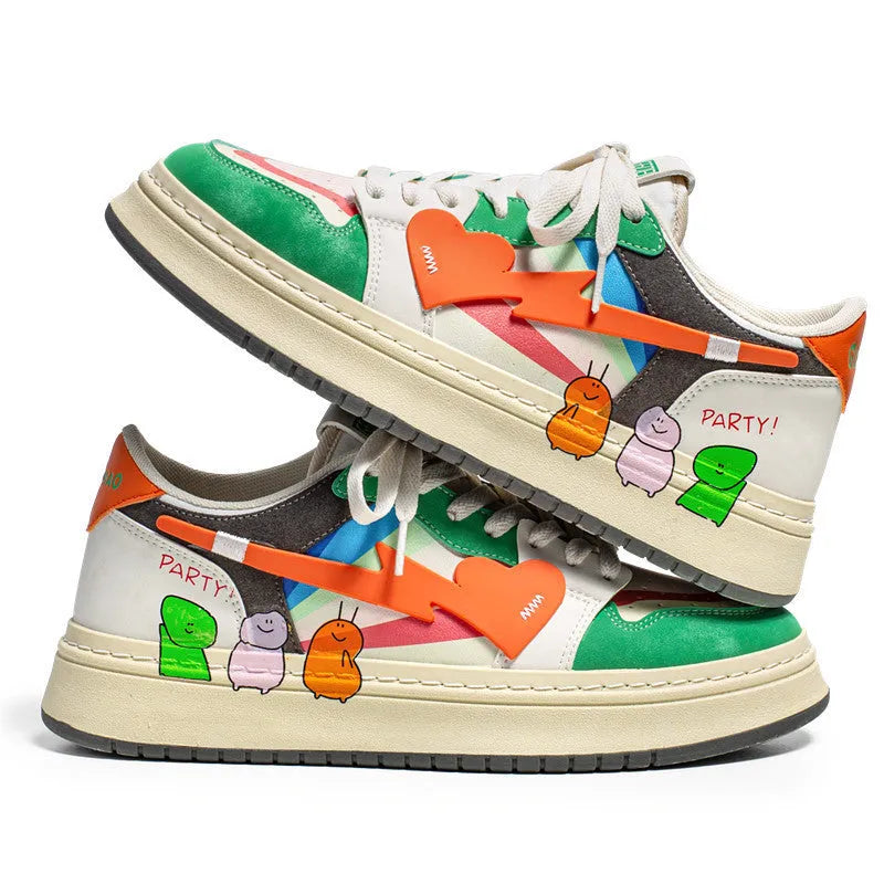 Casual lace-up sneakers in rainbow, white-blue, or white-rice colours with simple plain design
