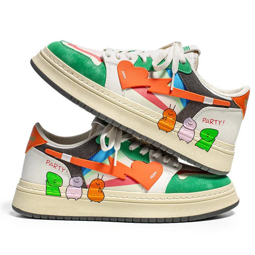 Casual lace-up sneakers in rainbow, white-blue, or white-rice colours with simple plain design
