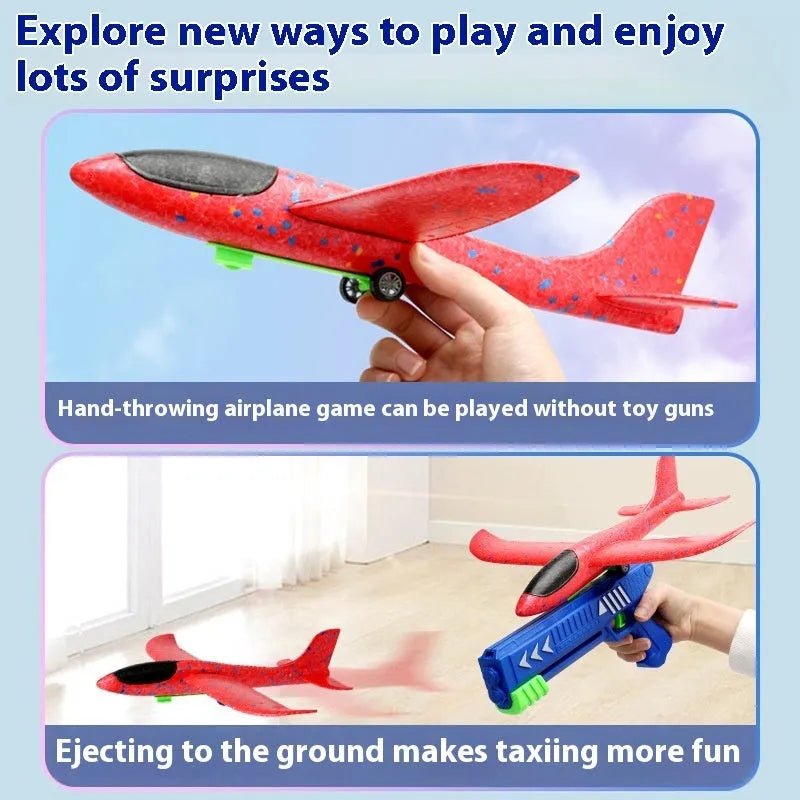 Children's plastic light-up catapult plane launch gun toy with 24cm glow aircraft in blue