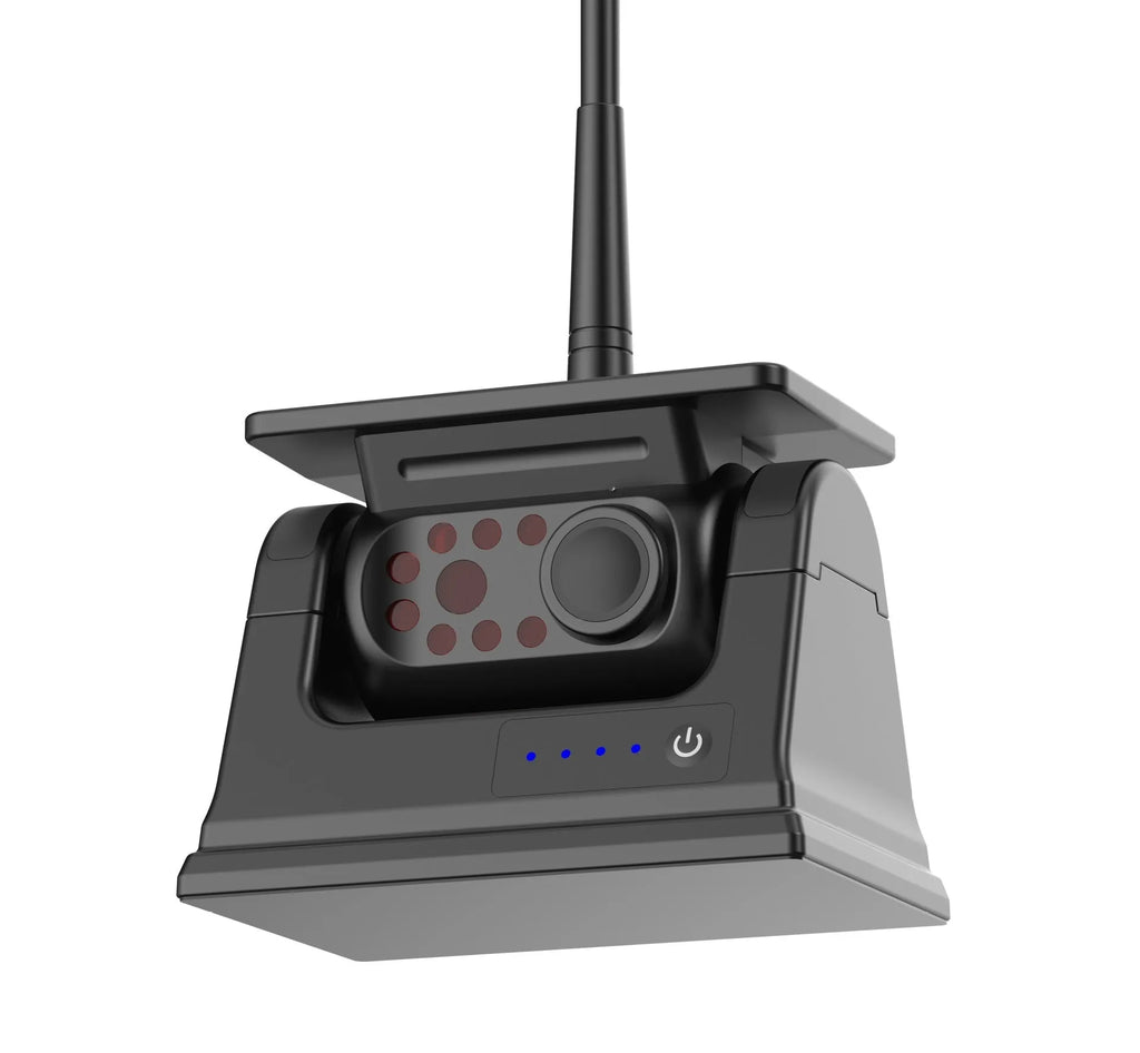 YL-Solar WF908 black wireless solar charging reversing camera with magnet mount on a vehicle.