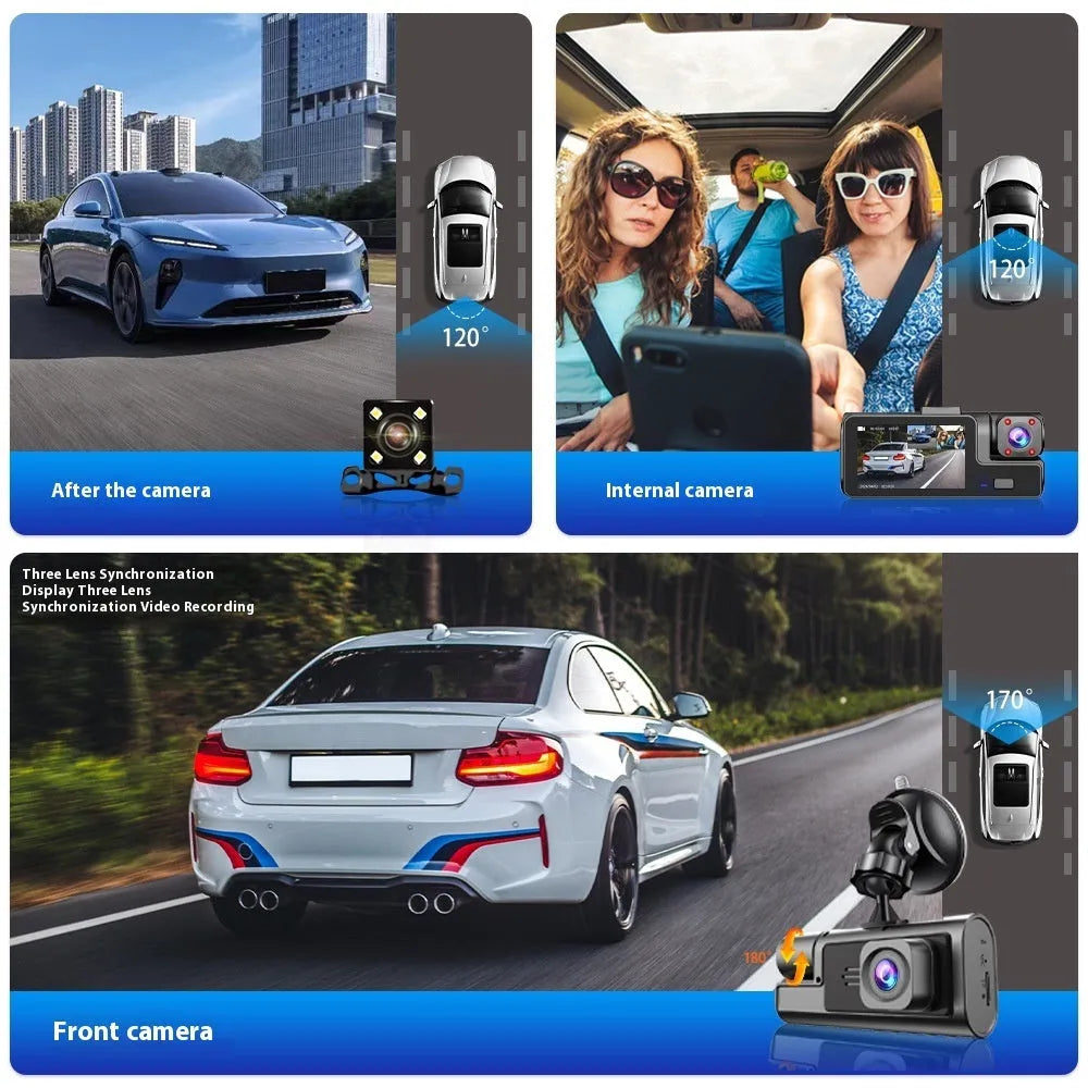 WiFi-connected driving recorder with 2.0-inch screen showing front and rear camera views