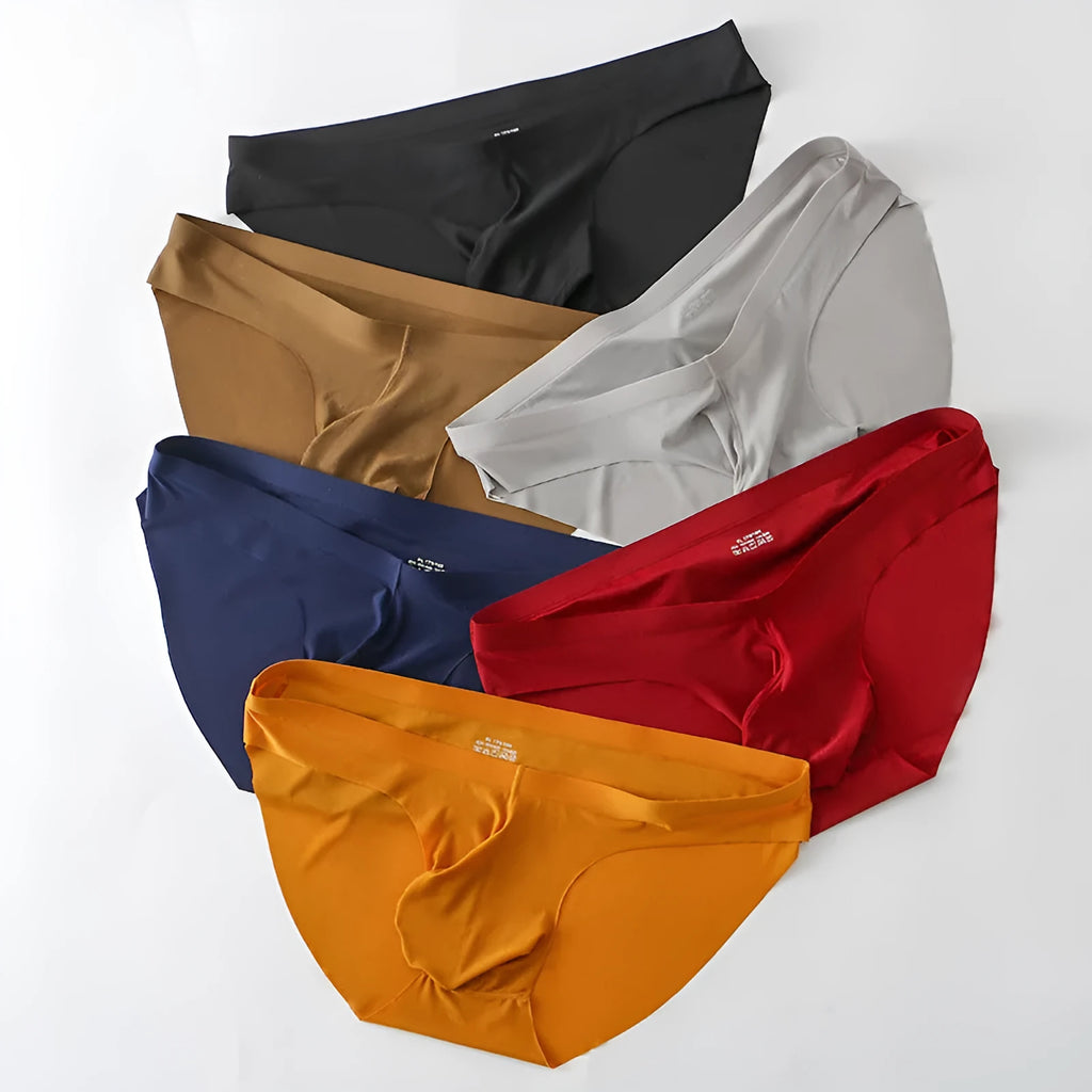 Men's ice silk seamless briefs showing egg sack design in black colour
