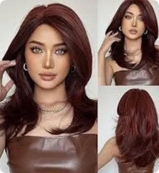 Mid-length platinum gradient curly wig with long bangs in high-temperature fibre.