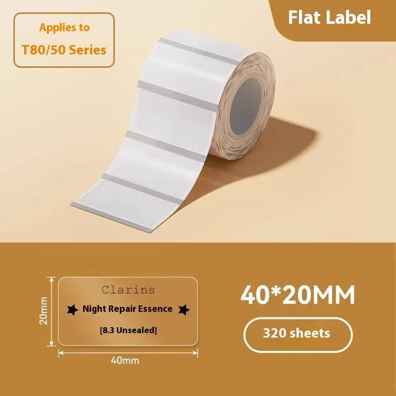 Transparent waterproof adhesive stickers in multiple sizes including rectangular and circular formats on thermal synthetic paper