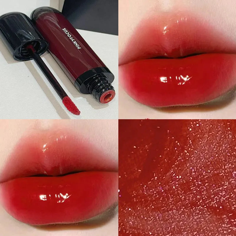 Black shiny Mirror Lip Paint lacquer with six Black Citrus colour options including tomato and sweet potato shades