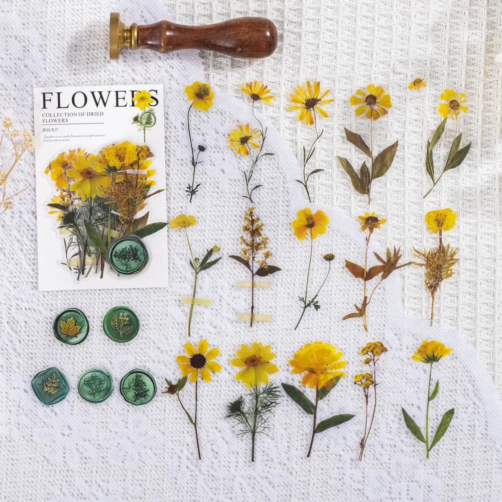 Set of dried flower journal decoration stickers in 8 styles including Dark Night Purple and rose nebula designs