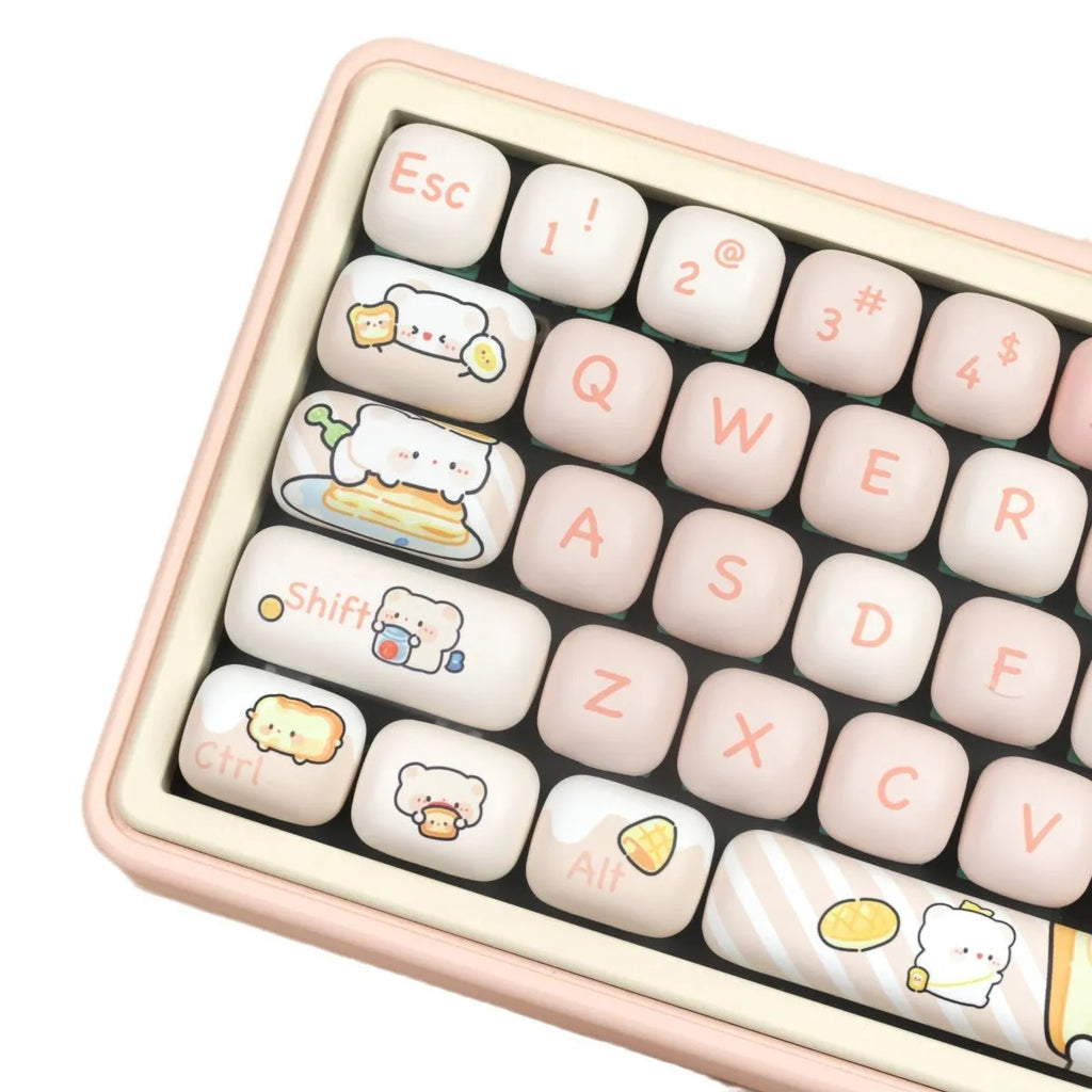 MOG Steamed Bread PBT key cap full set with Bread Bear thermal sublimation designs for mechanical keyboards