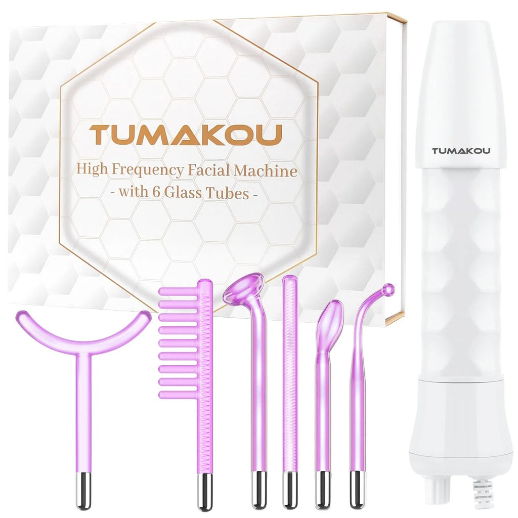 Purple high-frequency electrotherapy beauty instrument with six accessory heads for commercial treatments