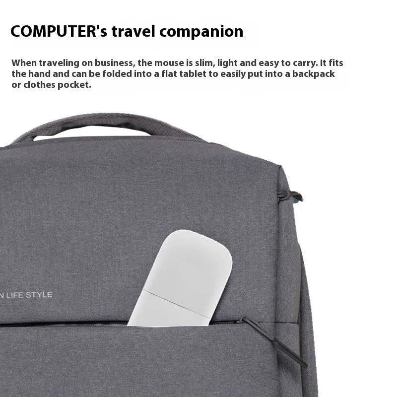Folding Bluetooth 4.0 wireless mouse in black showing compact 131.2x55x14.5mm dimensions