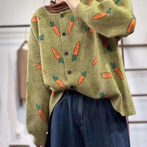 Round neck cardigan with Mori artistic printing colour contrast design in viscose fibre fabric