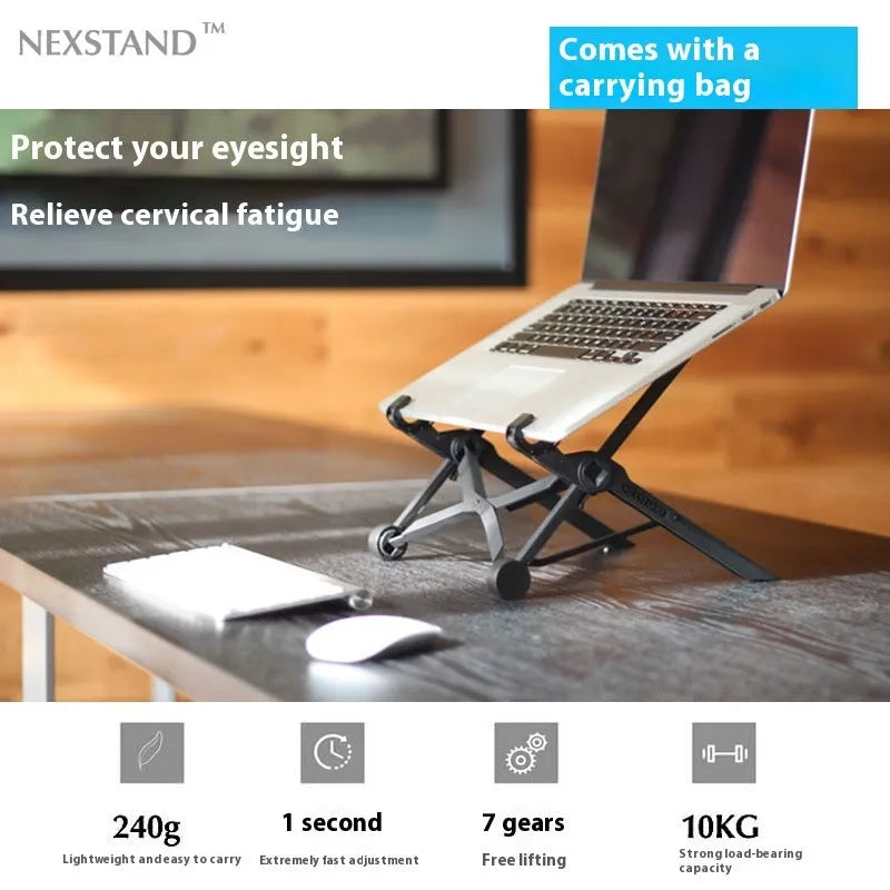 Sagacious black portable folding computer bracket with carrying case for laptops and tablets