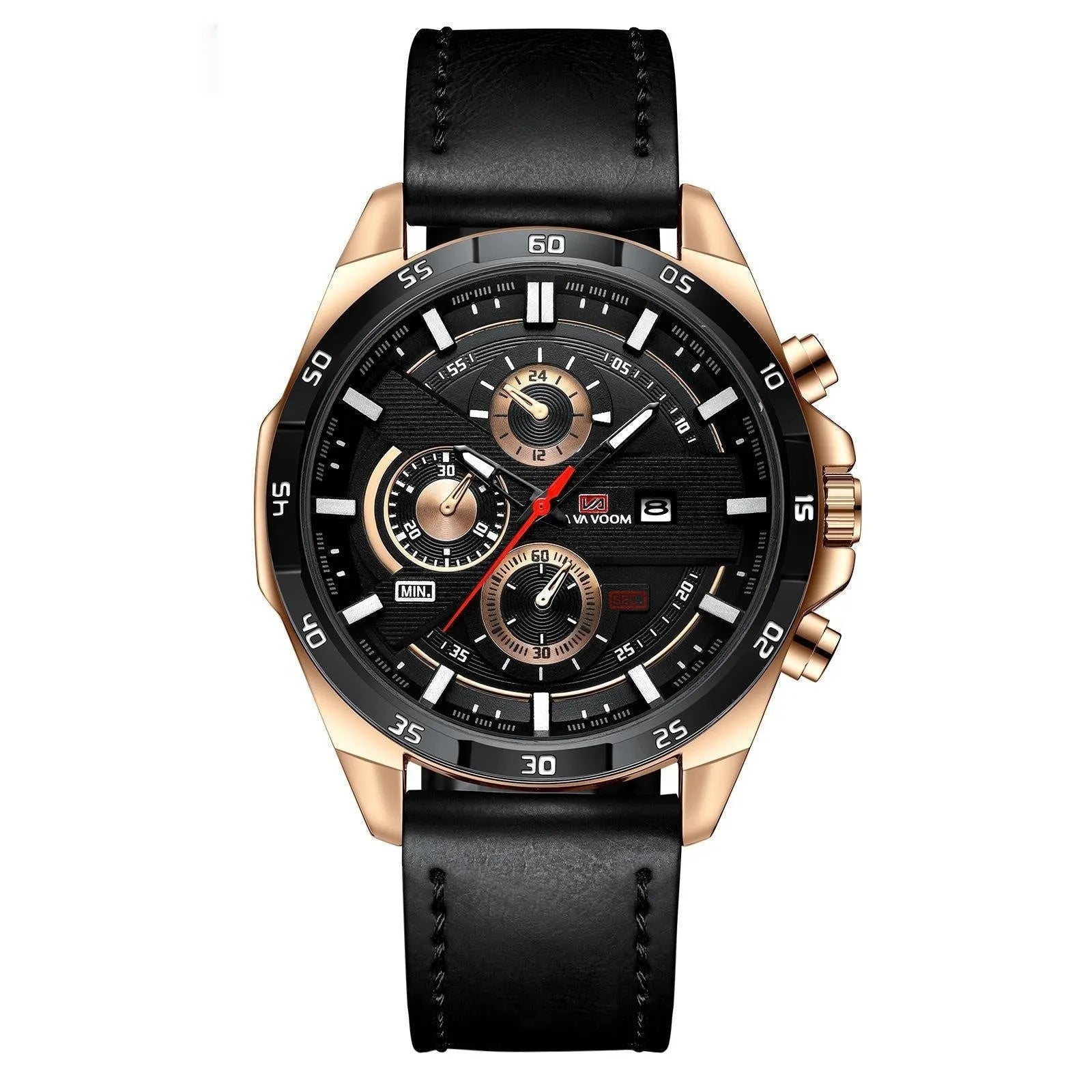 Men's casual quartz watch with waterproof construction and calendar function in multiple colour options