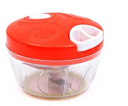 Green manual kitchen chopper with three blades showing 500ml capacity container functionality