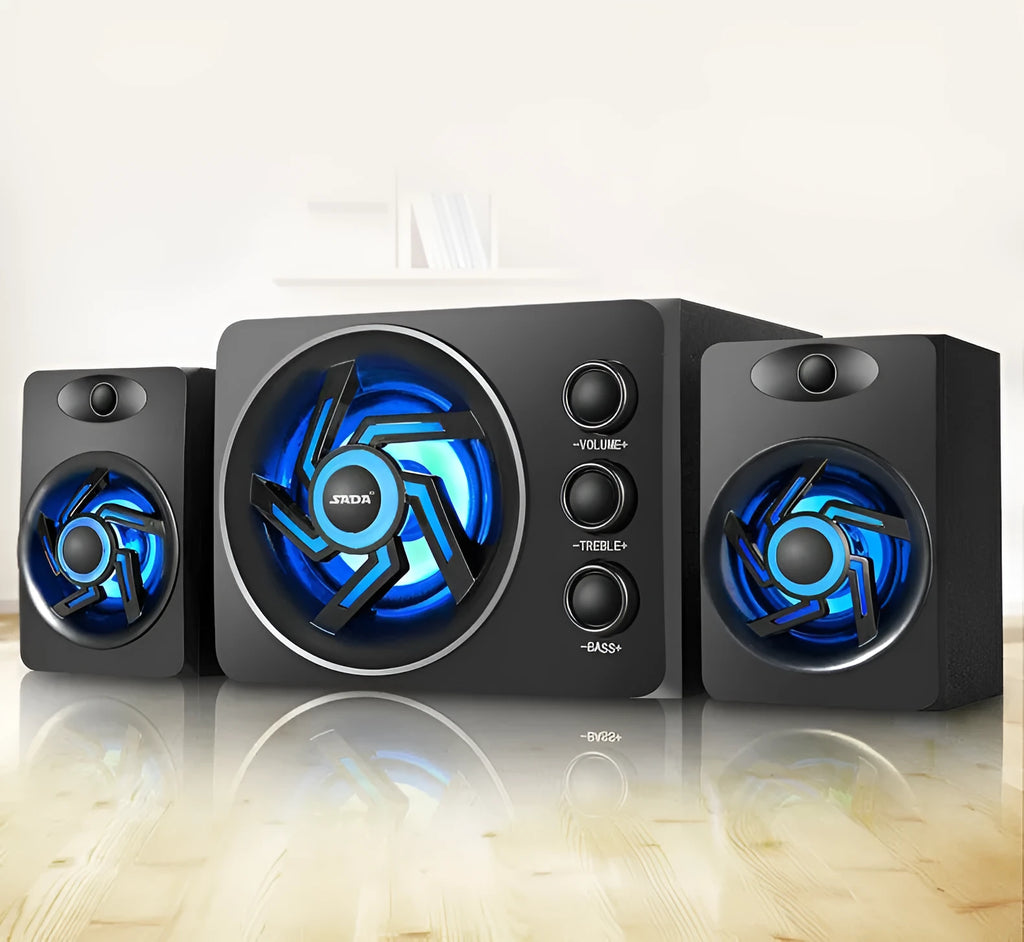 SADA D-209 mini Bluetooth speaker in black, wooden computer speaker with two satellite drivers and USB power