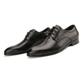 Men's black leather derby shoes with pointed toe and rubber sole for business dress