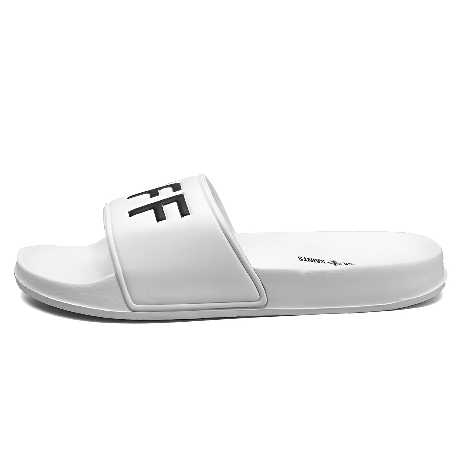 Men's open-toe slippers with rubber sole available in black and white colours for larger foot sizes