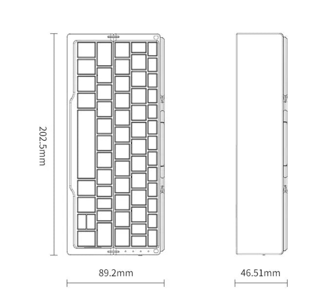 Mini foldable Bluetooth keyboard with aluminium alloy backboard and hidden stands in black