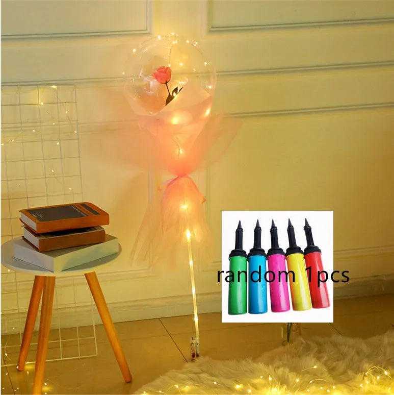 Transparent LED luminous DIY balloon rose bouquet with integrated lights for decoration.