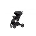 Lightweight folding baby stroller with four-wheel shock absorbers, iron frame, available in black, dark gray, light gray, and khaki