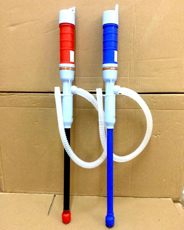 Blue manual hand siphon pump for transferring car truck fuel petrol diesel oil water