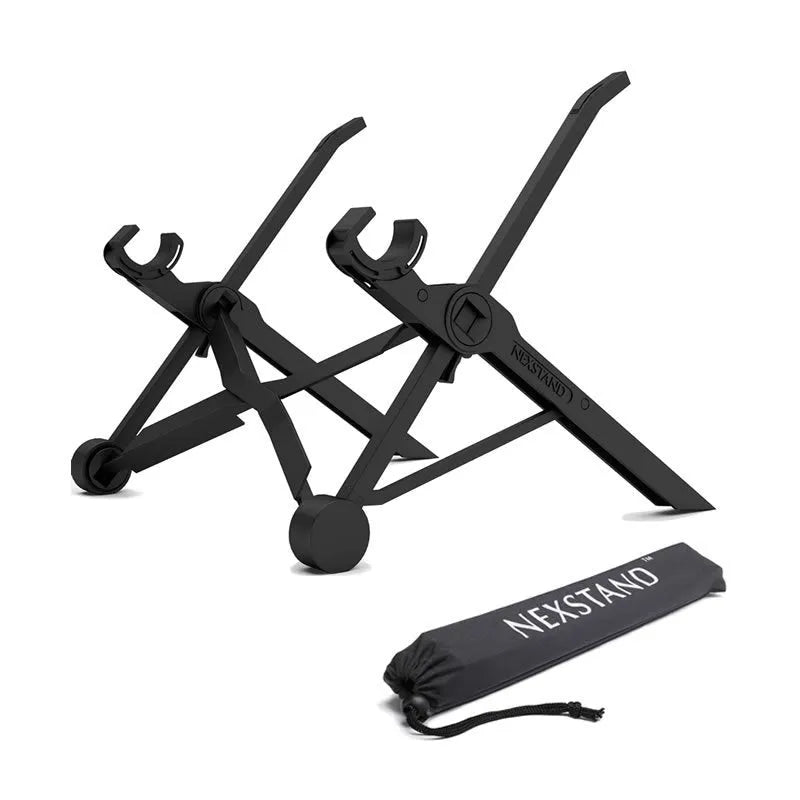 Sagacious black portable folding computer bracket with carrying case for laptops and tablets