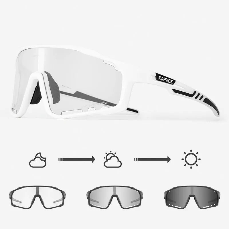 TR90 photochromic cycling sports goggles with a semi-rimless frame in one of 14 available colours.