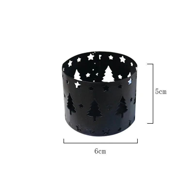 Black iron deer-shaped candlestick holder with fabric decorative elements for Christmas table decoration.