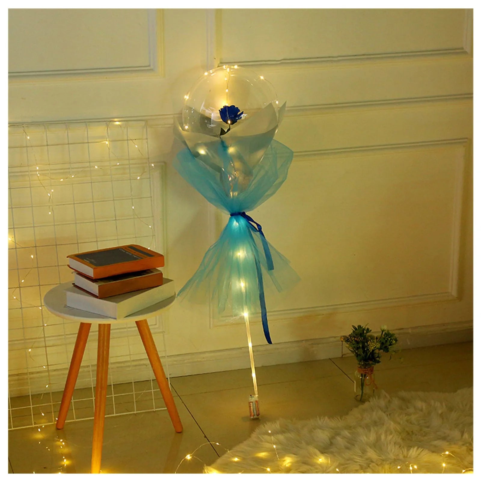 Transparent LED luminous DIY balloon rose bouquet with integrated lights for decoration.