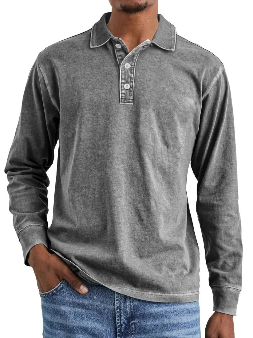Retro washed cotton polo shirt with distressed lapel detail in Army Green colour