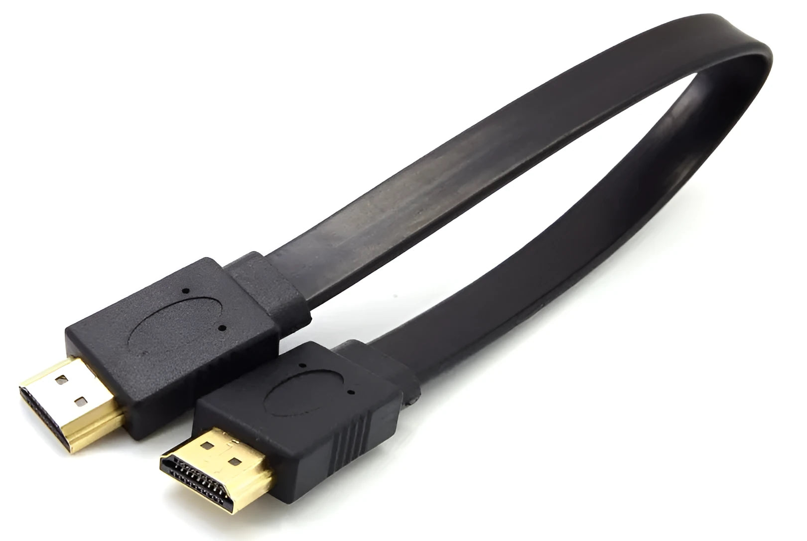 HDMI cable with gold-plated connectors in a flat line design, available in multiple lengths.