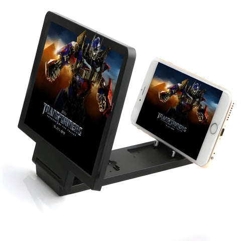 Black foldable 3D mobile phone screen amplifier stand holding smartphone
