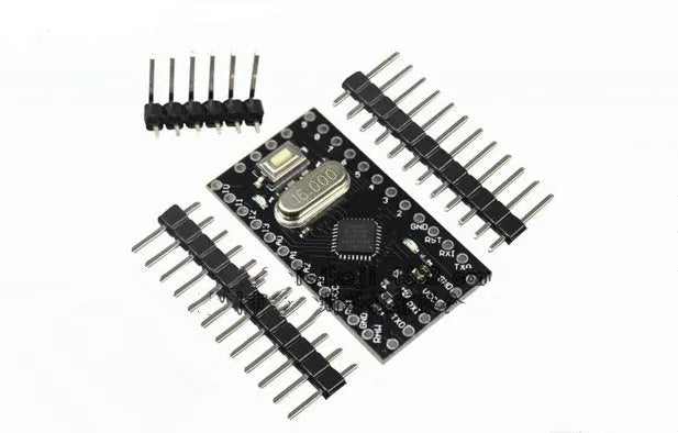 Mini Pro ATMEGA328P microcontroller circuit board measuring 33.3mm by 18.0mm with pin headers