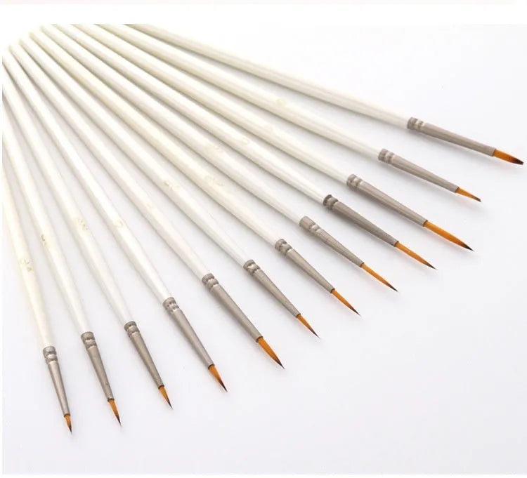 Set of 12 fluorescent art markers with nylon wool brush heads and solid wood pen holders for watercolour and line drawing