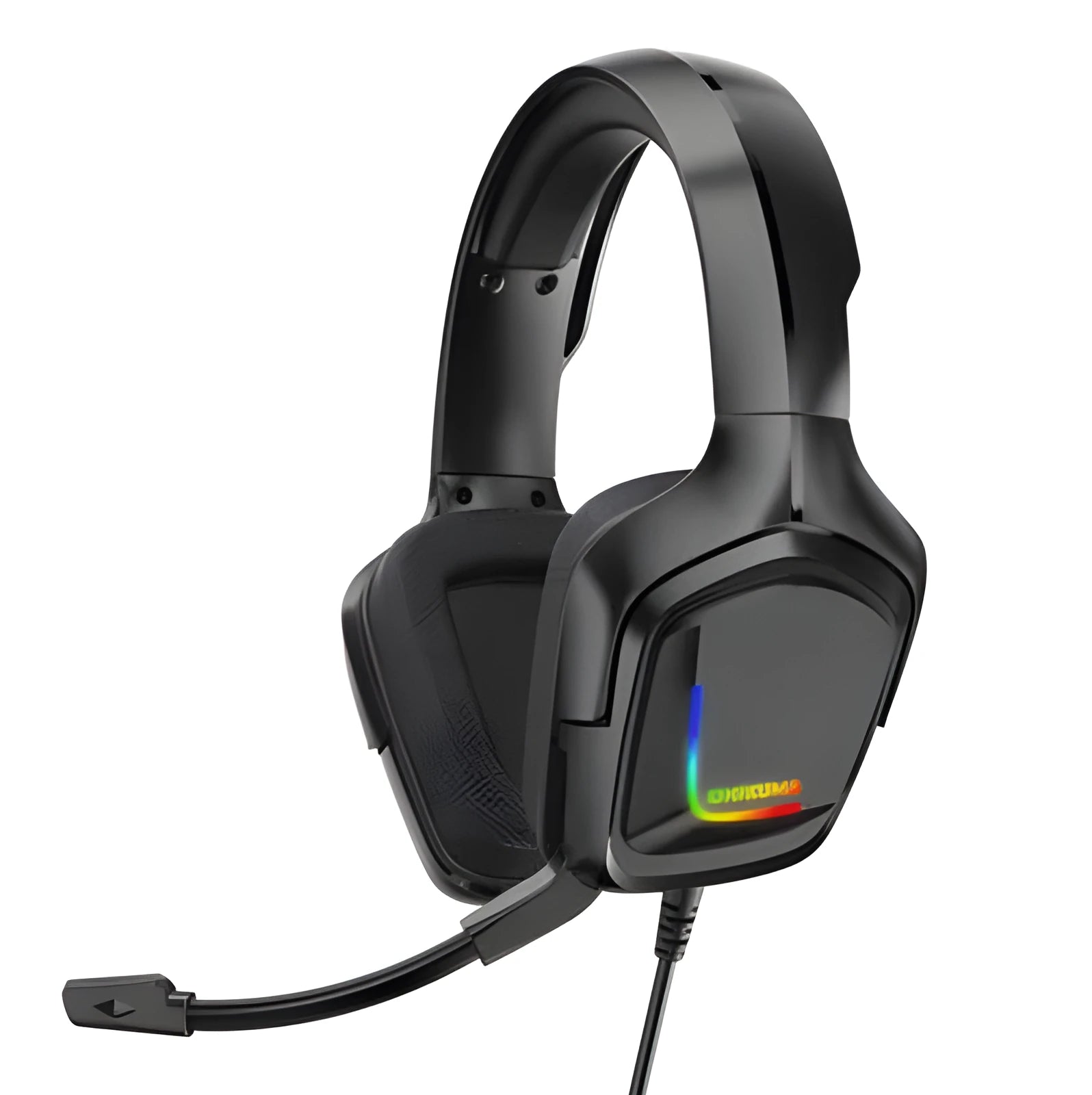 RGB gaming headset with cloth ear cushions and braided cable in black, camouflage grey, or white colour options