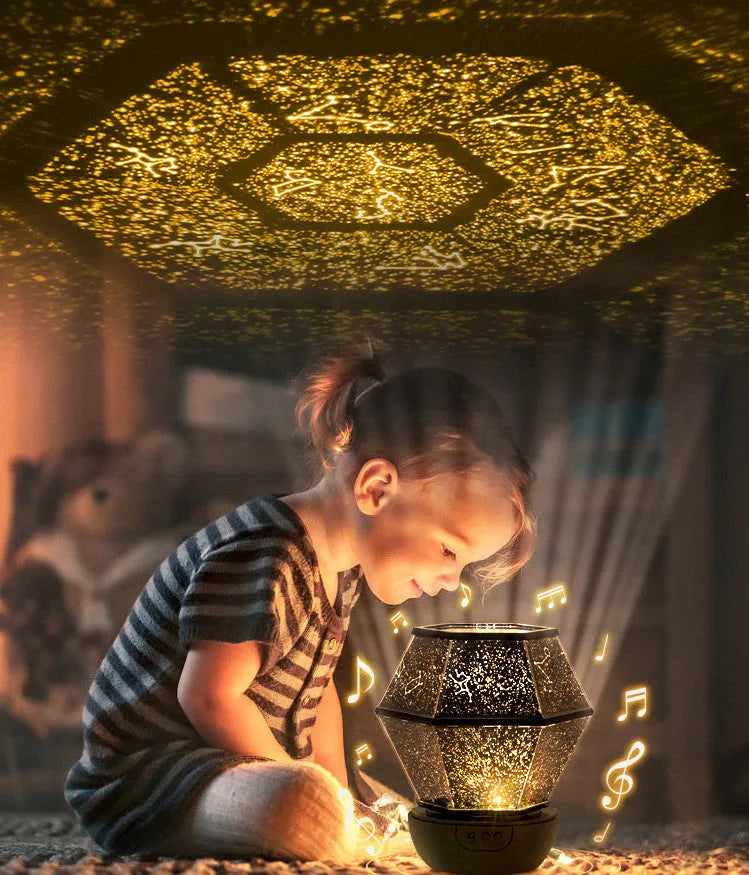 Children's rotating star projector night light with LED starlight effects in three colour patterns