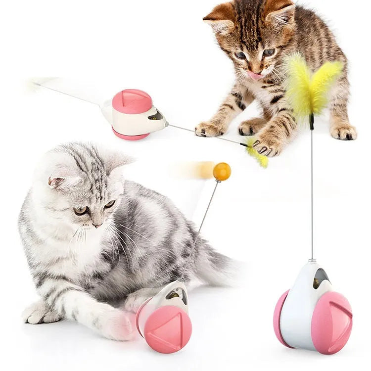 Plastic balance swing car cat toy in blue, self-moving design for interactive play