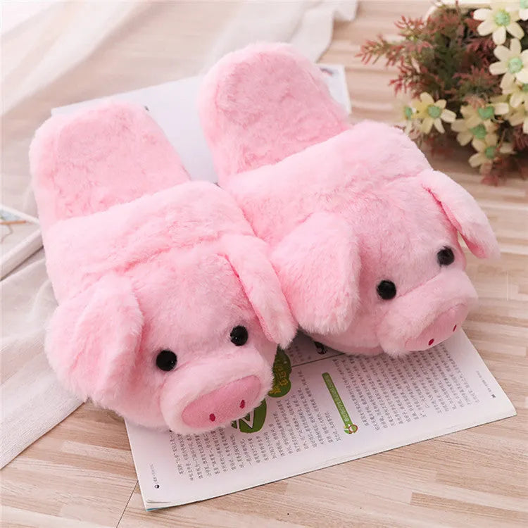 Pink pig floor slippers with short plush exterior and PP cotton filling