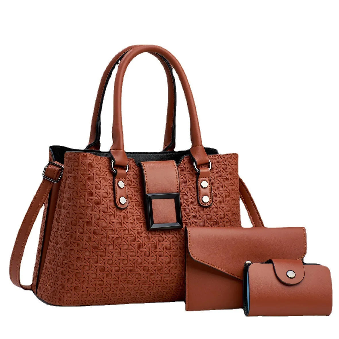 Textured weave design women's crossbody bag in apricot colour, showing internal organiser compartments.