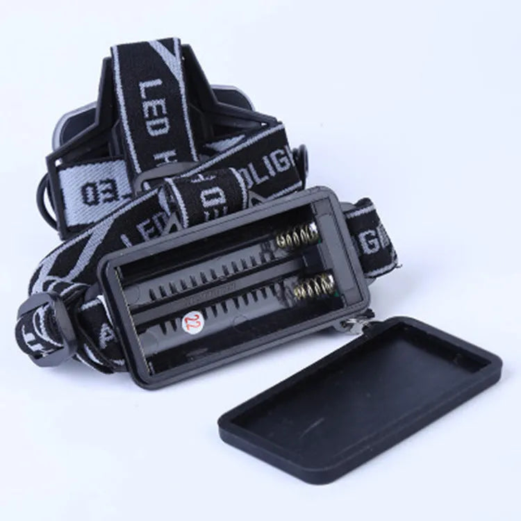 Outdoor camping head torch with waterproof casing and rechargeable battery for hands-free lighting